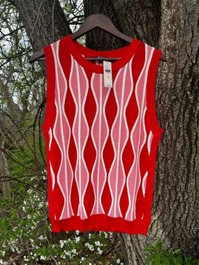 ❤️ NWT Anthropologie Eva Franco Sweater Tank – Red & Pink (Size XL)